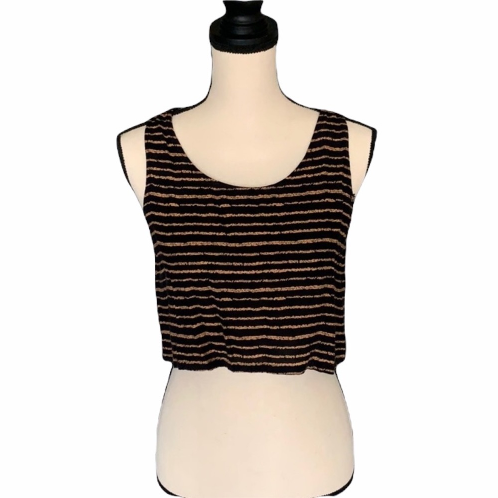 PIKO 1988 Black and Brown Striped Sleeveless Crop Top Size M
